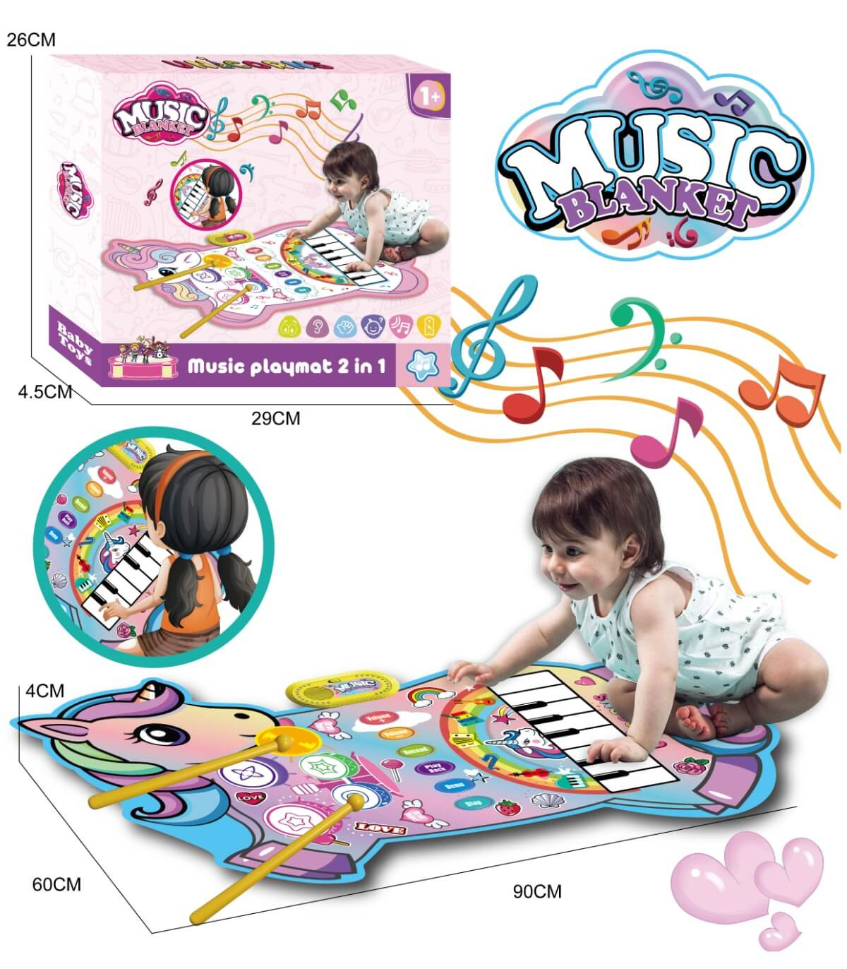 БЕБЕШКИ МУЗИКАЛЕН КИЛИМ ПИАНО ЕДНОРОГ 90*60 Armtoys