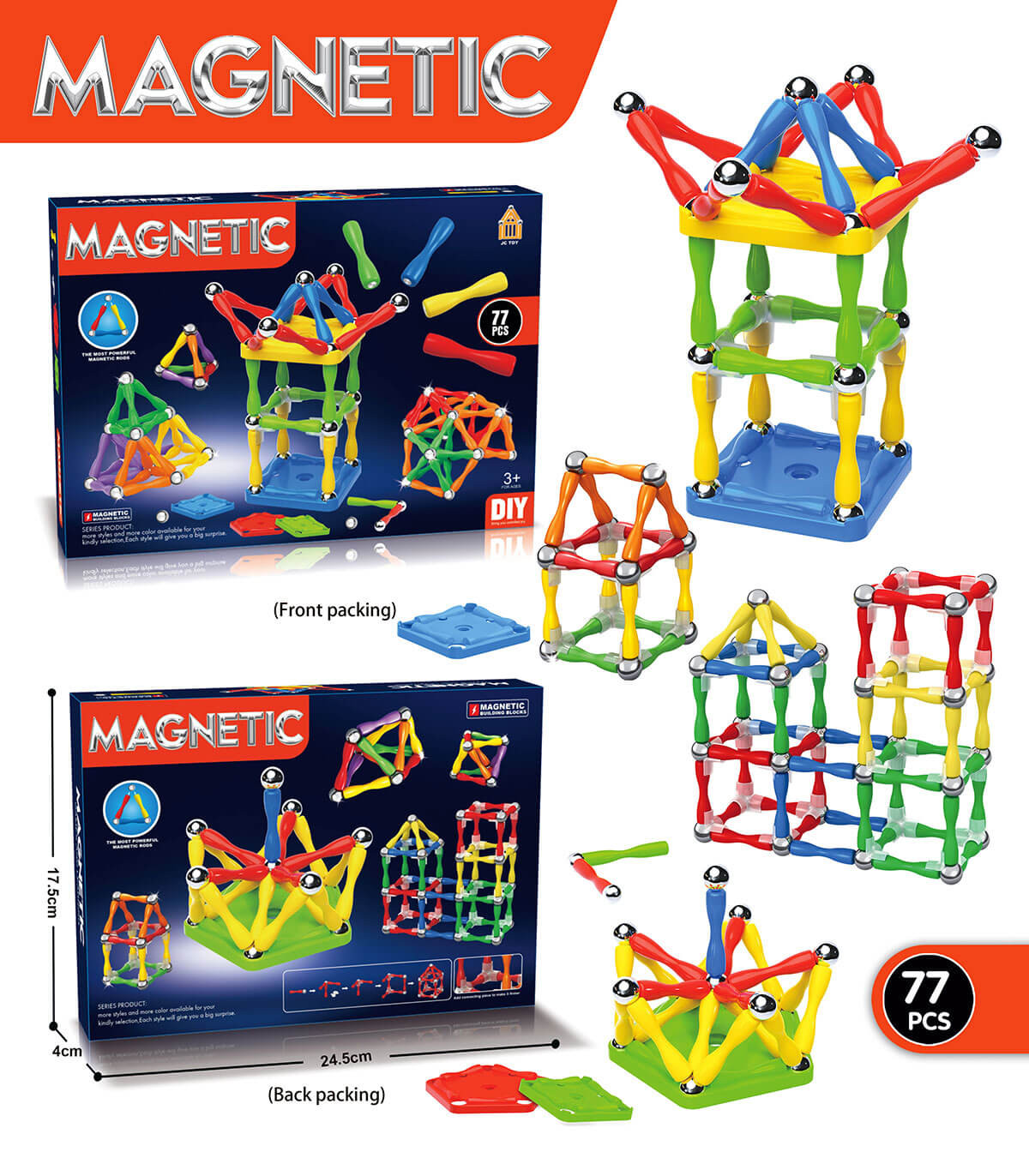 ДЕТСКИ МАГНИТЕН КОНКРУКТОР 77 ЧАСТИ Armtoys