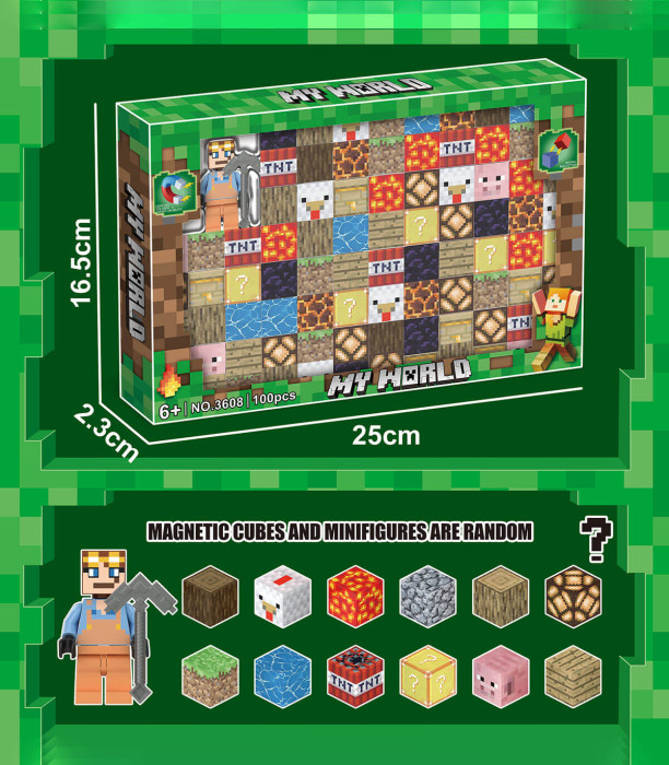 ДЕТСКИ МАГНИТНИ КУБЧЕТА MINECRAFT 100 ЧАСТИ Armtoys