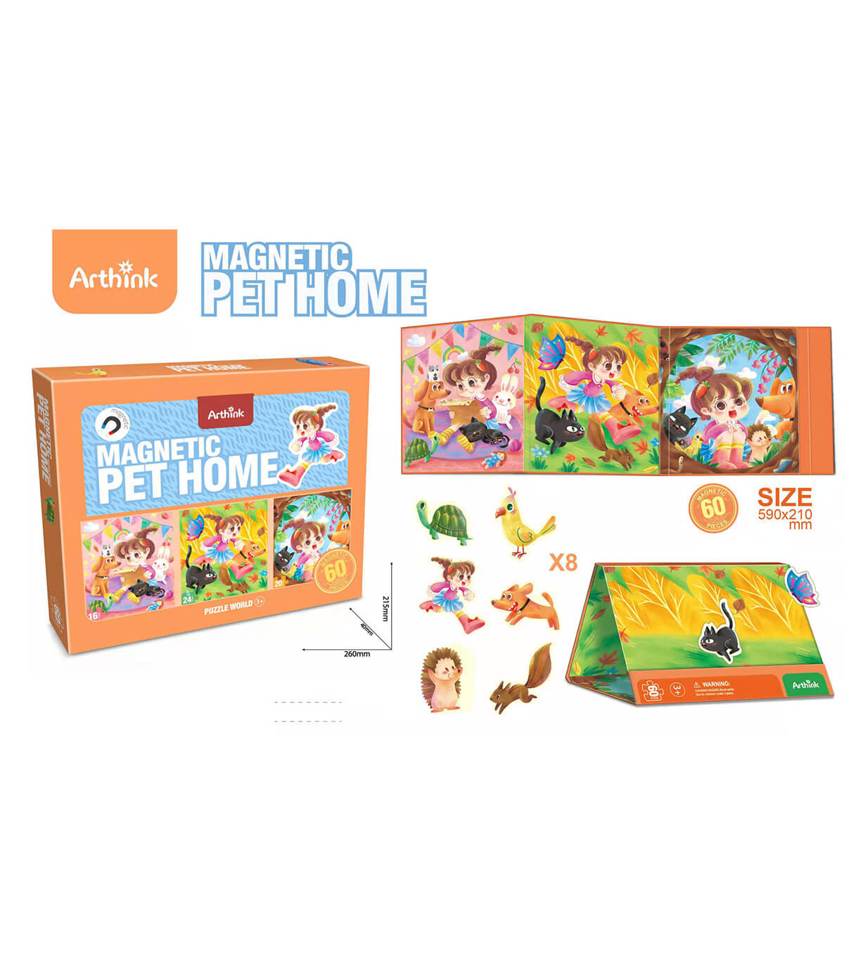 Магнитен пъзел 3 бр. с животни PET HOME
