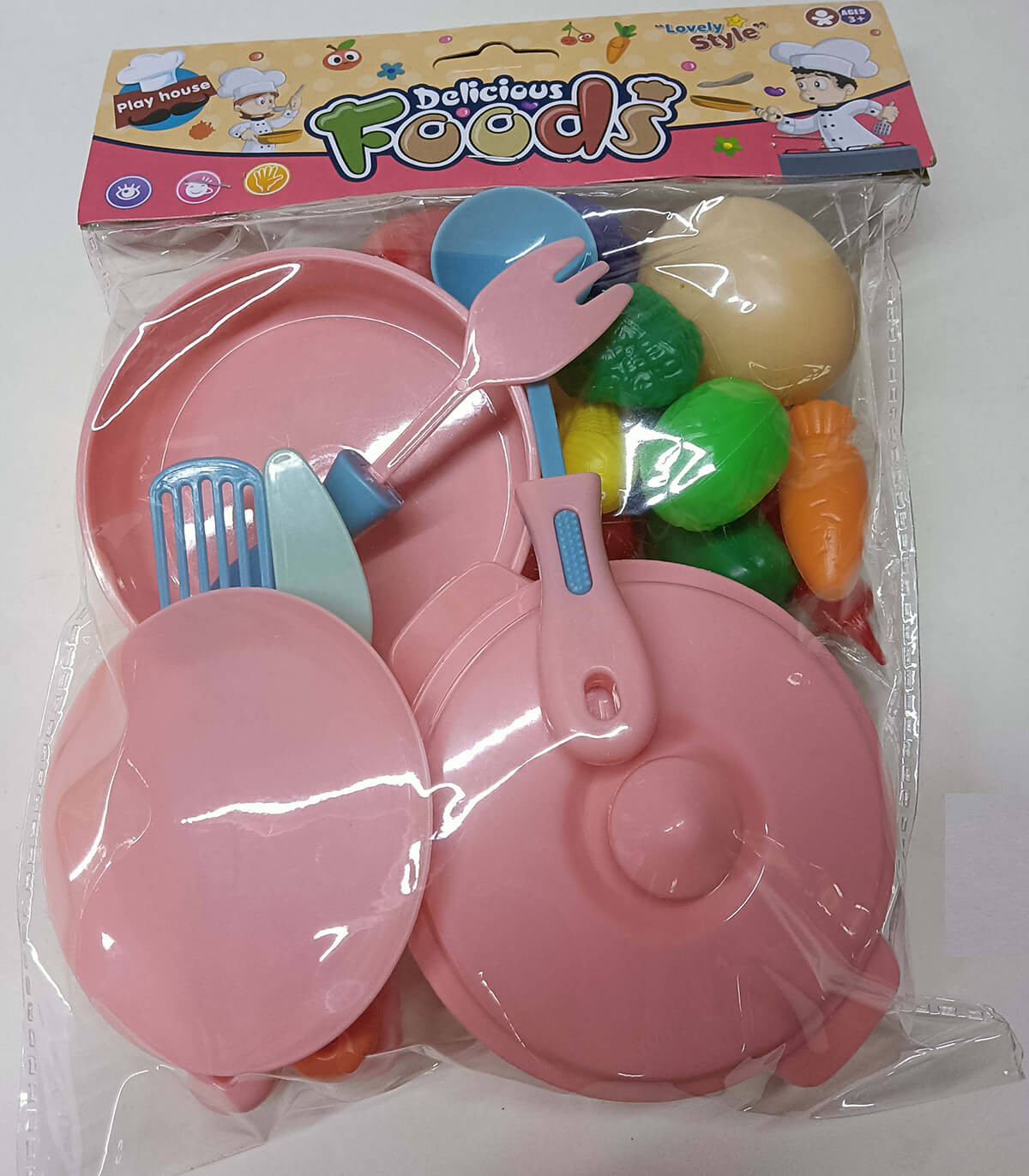 Детски комплект тиган и тенджера с продукти в плик 2 цвята