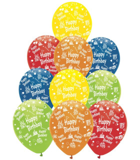 БАЛОНИ 10 БР. 12\\" - 30 СМ ПРИНТ HAPPY BIRTHDAY - БАЛОНИ С ПЕЧАТ