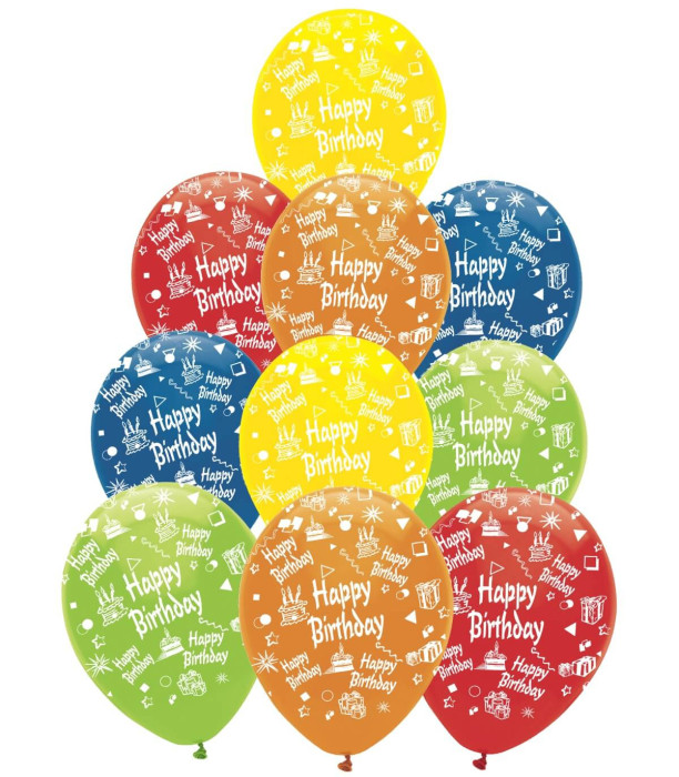 БАЛОНИ 10 БР. 12\\" - 30 СМ ПРИНТ HAPPY BIRTHDAY - БАЛОНИ С ПЕЧАТ