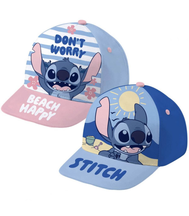 БЕБЕШКА ШАПКА С КОЗИРКА STITCH СИН/РОЗОВ 44/46 - ДЕТСКИ ШАПКИ