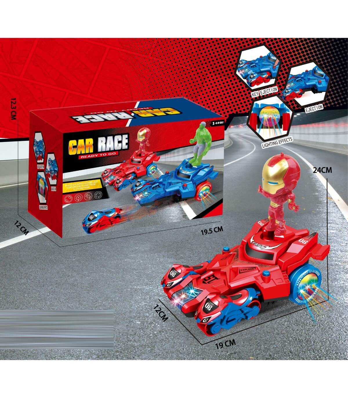 ДЕТСКА КОЛА НА БАТЕРИИ СЪС СУПЕРГЕРОЙ, ИЗСТРЕЛВАЩА 2 МОТОРА Armtoys