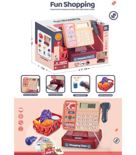 ДЕТСКИ КАСОВ АПАРАТ С КОШНИЦА, БАРКОД ЧЕТЕЦ И ПРОДУКТИ В КУТИЯ Armtoys
