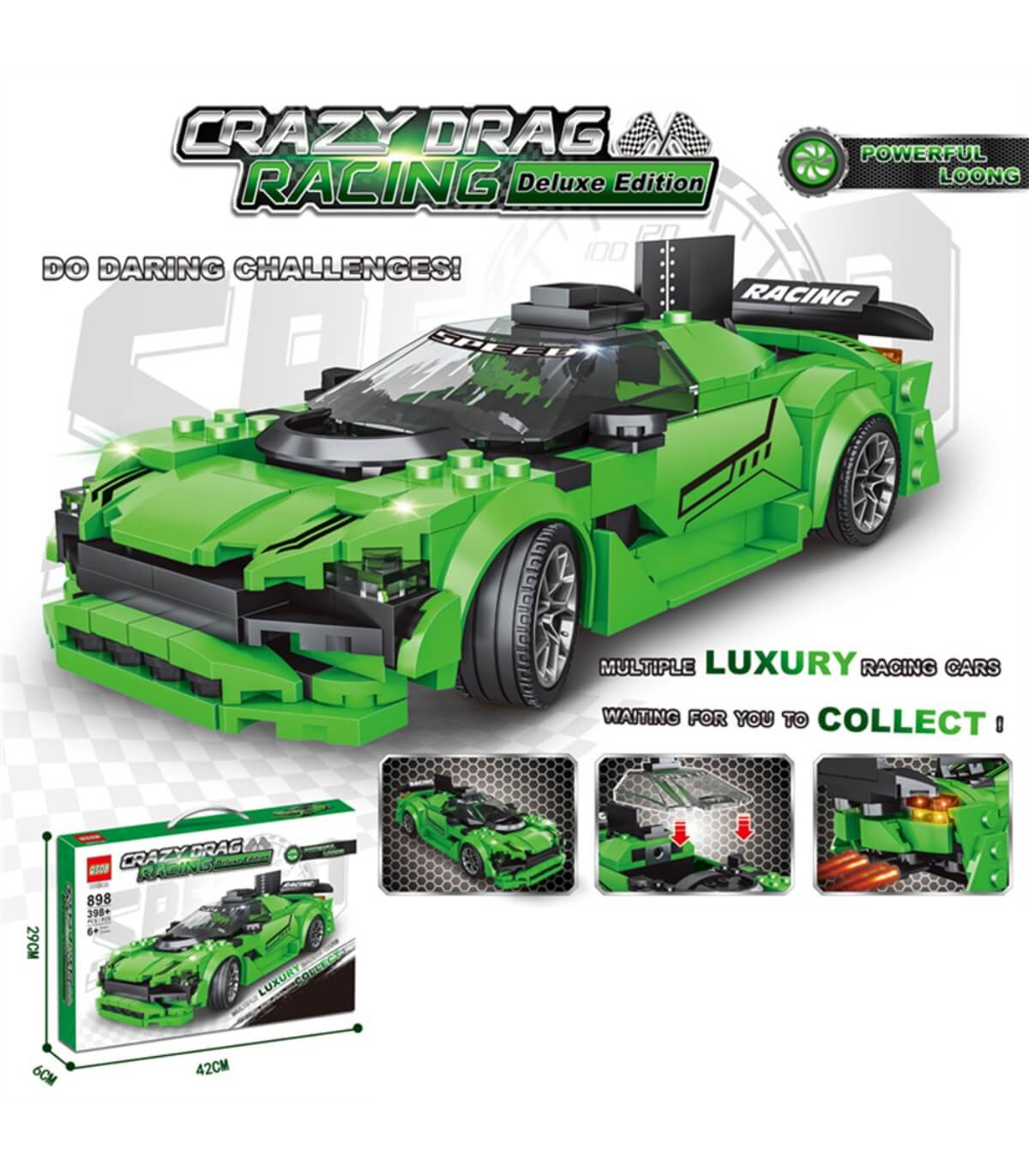 КОНСТРУКТОР СПОРТНА КОЛА ЗЕЛЕНА 398 ЧАСТИ Armtoys