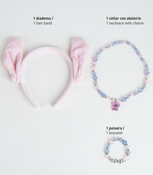 ДИАДЕМА С УШИ, ГРИВНА И КОЛИЕ STITCH РОЗОВА Cerda