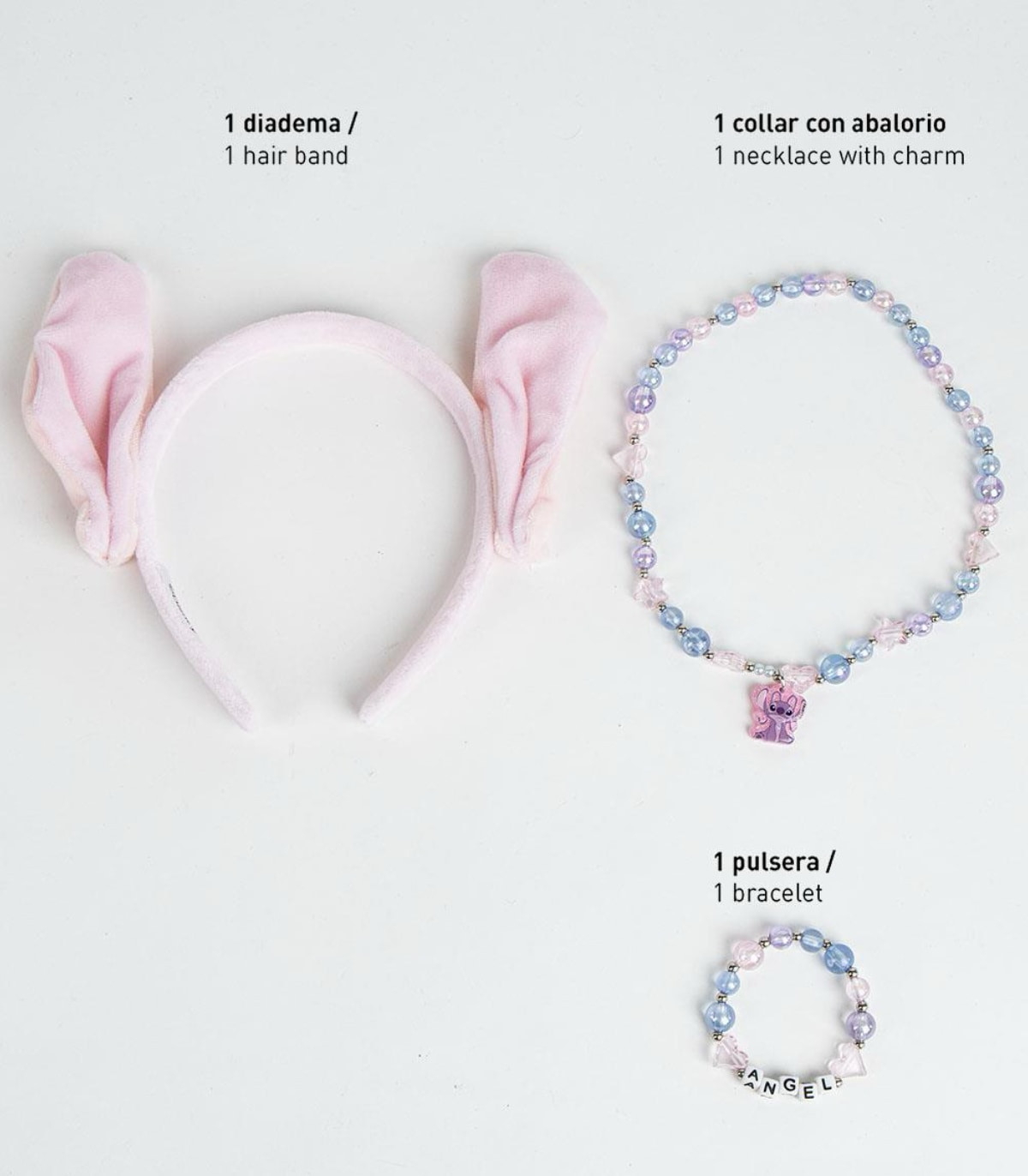 ДИАДЕМА С УШИ, ГРИВНА И КОЛИЕ STITCH РОЗОВА Cerda
