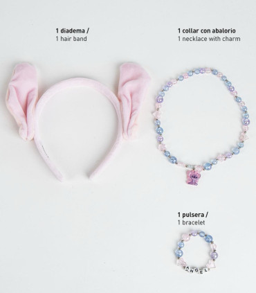 ДИАДЕМА С УШИ, ГРИВНА И КОЛИЕ STITCH РОЗОВА Cerda